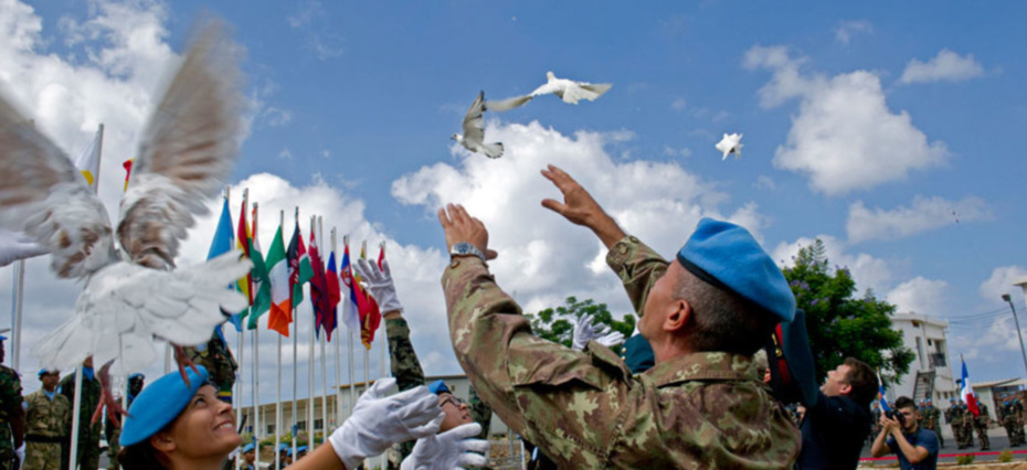 Doves in the sky launched by UN Peacekeepers UN Interim Force in Lebanon (UNIFIL) marks the 32nd International Day of Peace