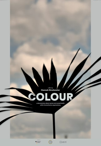 Poster for the film Colour produced by Hannah Strohmeier, featuring a plant in the foreground against a cloudy sky.