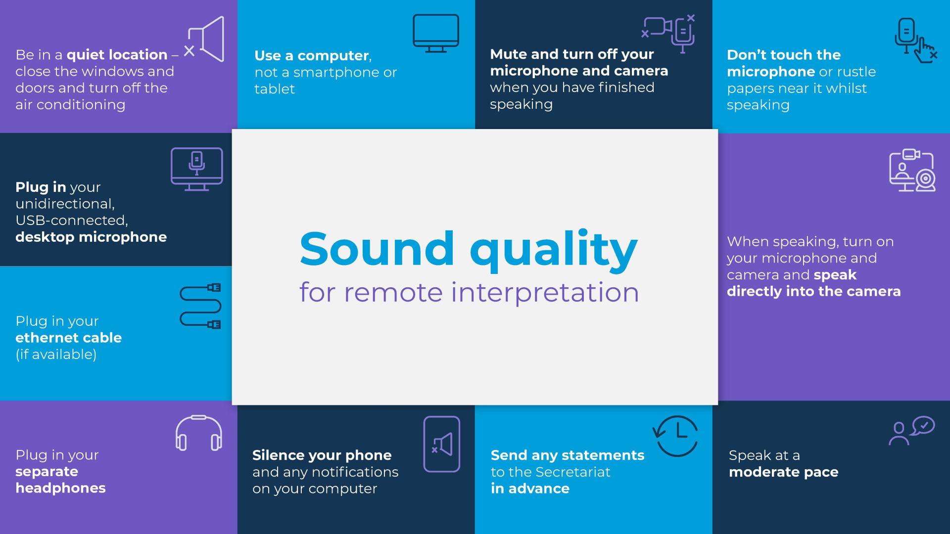 an infographic entitled 'sound quality for remote interpretation'