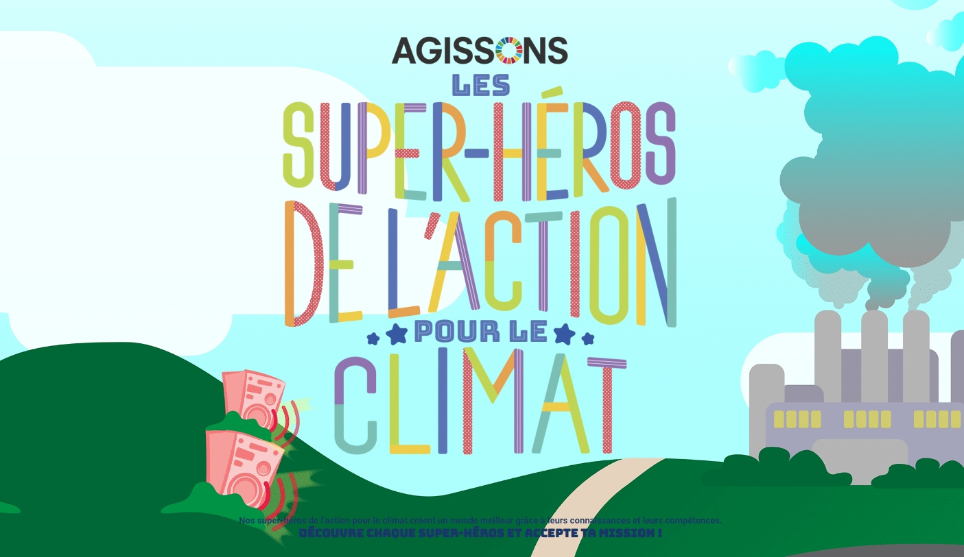 Illustration with text: Super-Héros de l'action climat