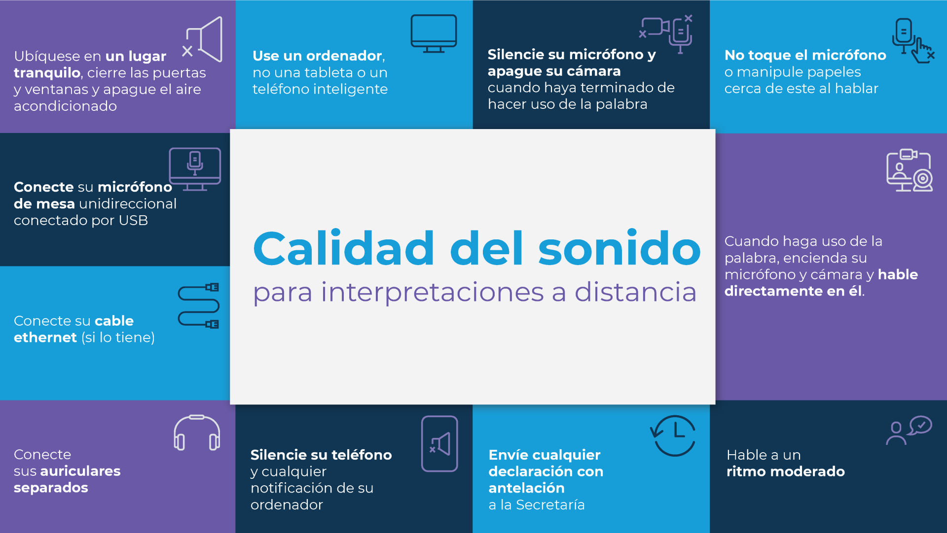 una infografía titulada "calidad de sonido para la interpretación a distancia"