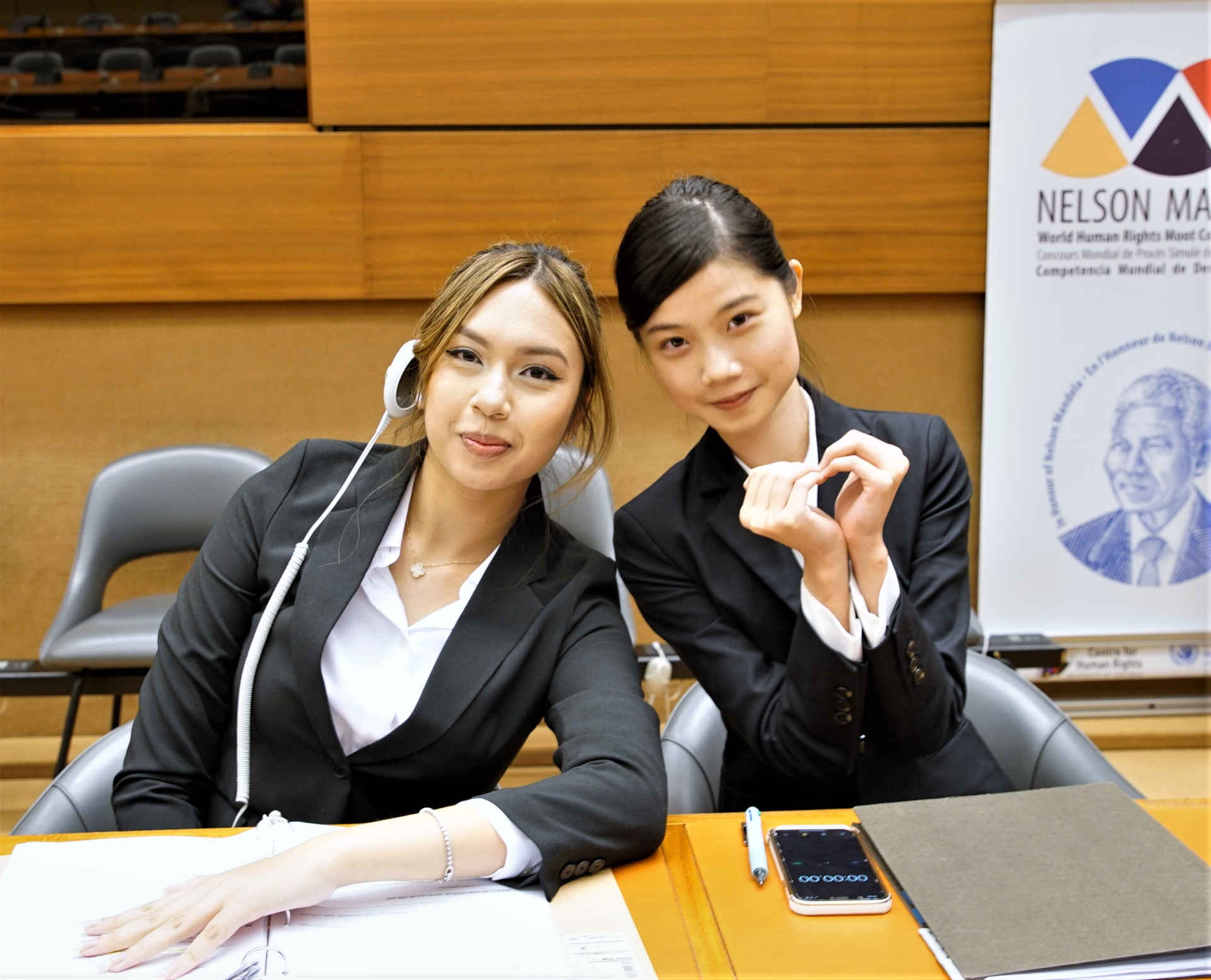 Two students take part in the Nelson Mandela World Human Rights Moot Court Competition