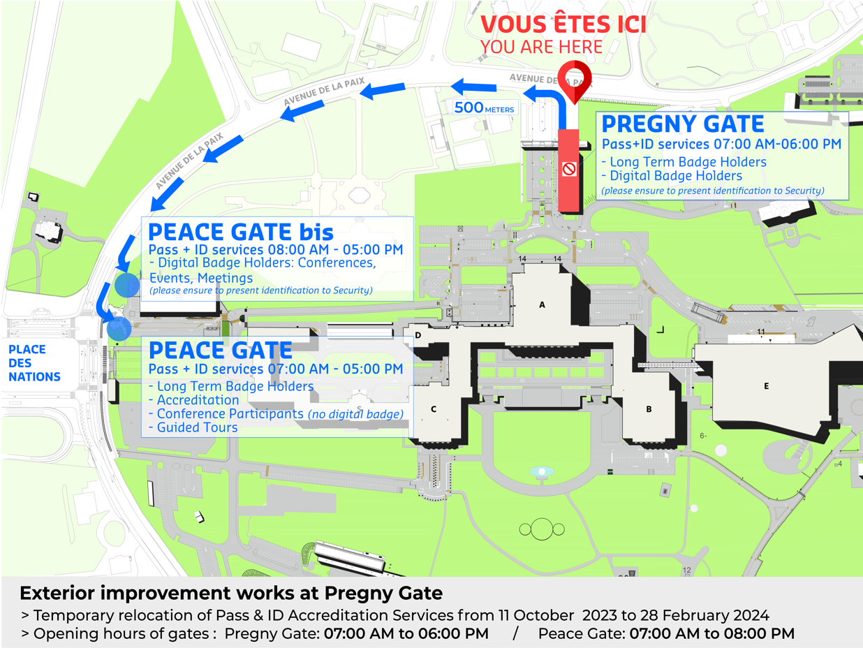 Access to the Palais des Nations during the Pregny Pavilion closure period