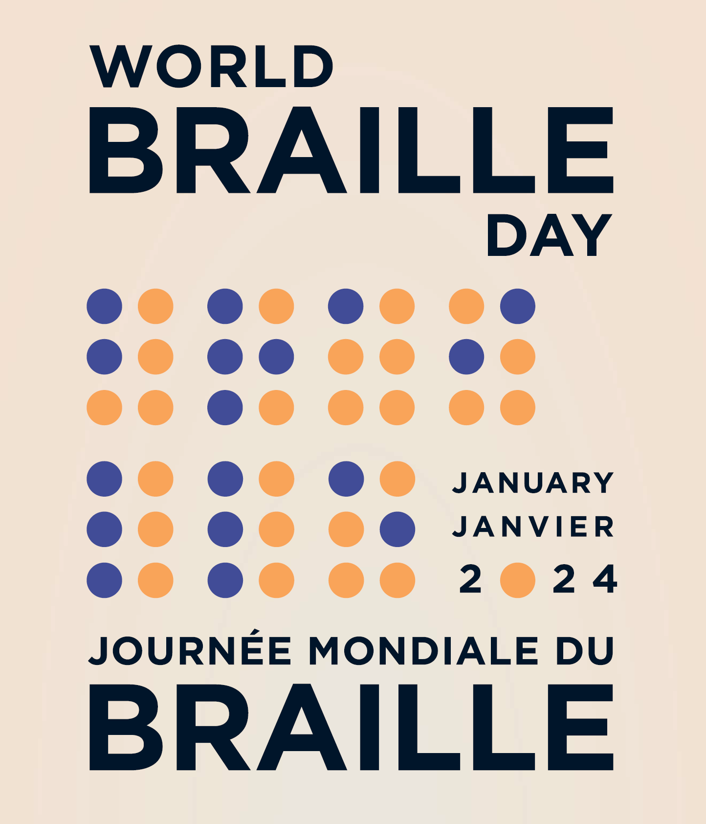 A graphic showing the words: World Braille Day January 2024