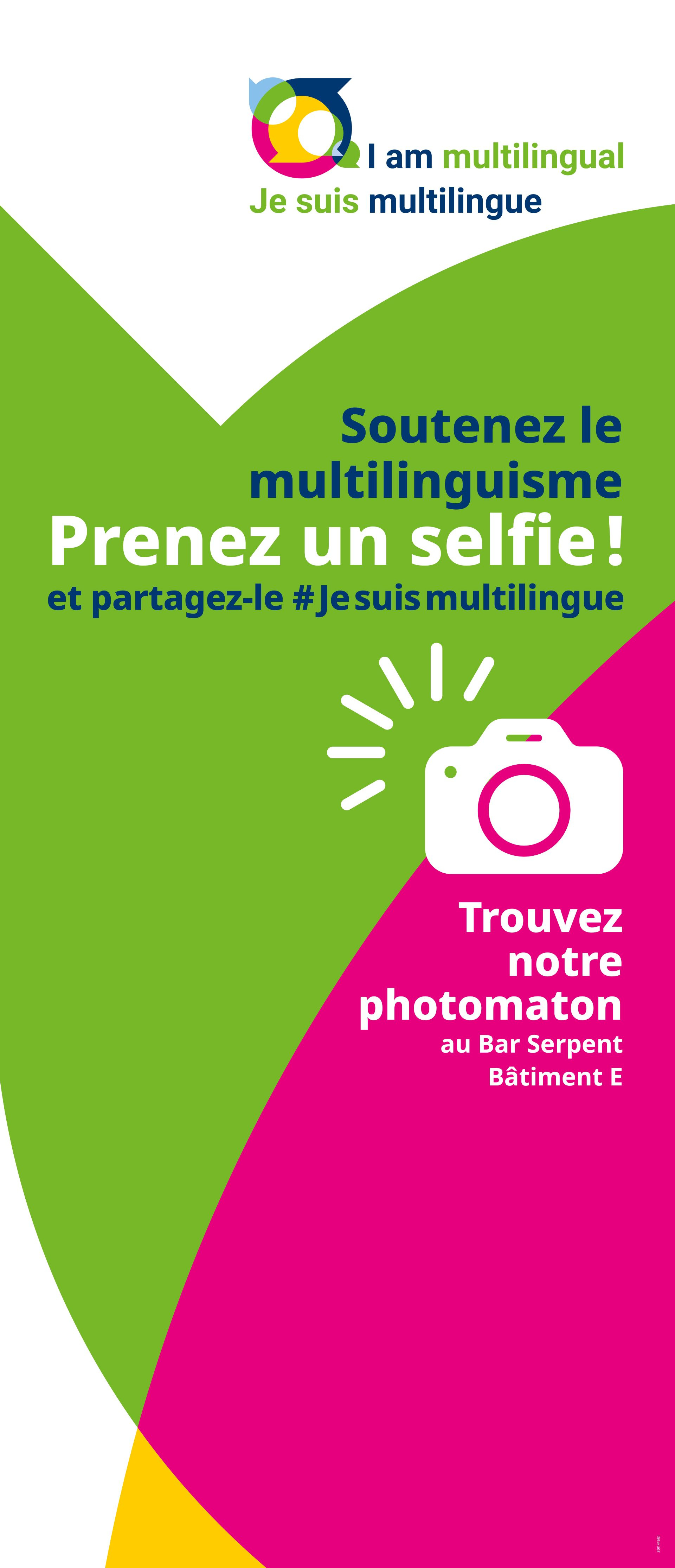 Banner pour la journée internationale de la langue maternelle qui invite des gens à prendre un selfie à la bar Serpent au Palais des Nations