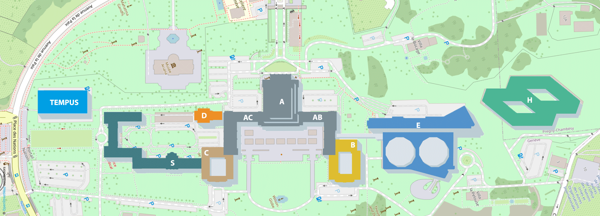 Conference Rooms - Global map of the Palais des Nations