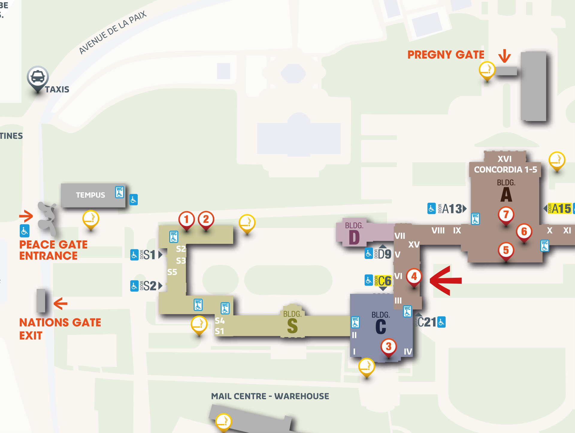 Palais des Nations map with the localization of the room A11