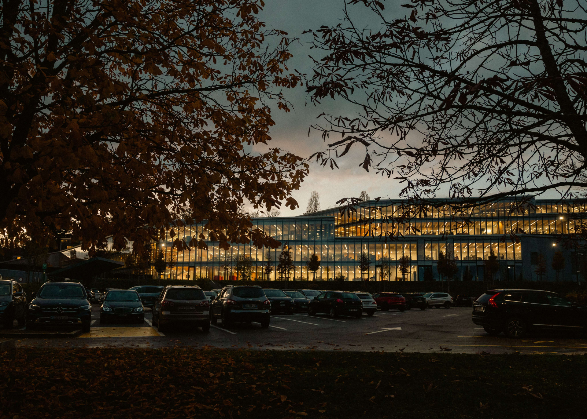 Building H façade at night
