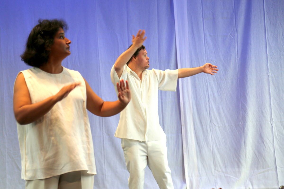 Persons with Down syndrome dancing