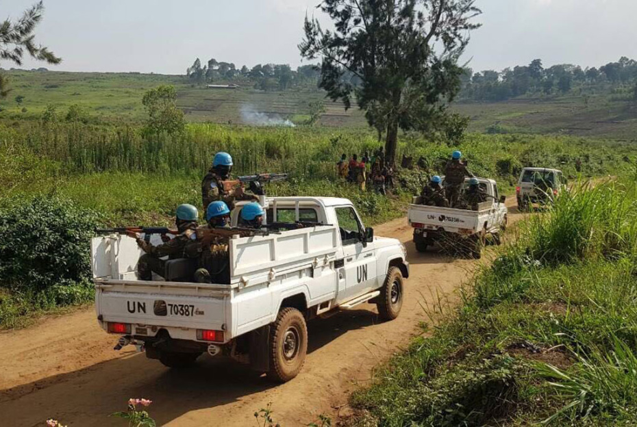 MONUSCO Des Casques bleus de la Mission des Nations Unies en République démocratique du Congo (MONUSCO) patrouillent sur le territoire d'Irumu, dans l'Ituri, afin de décourager les activités des ADF (photo d'archives).