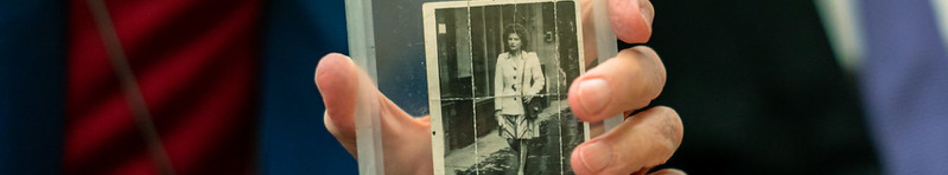 Auschwitz survivor Paul Sobol shows a picture of the woman he married after the war ended.