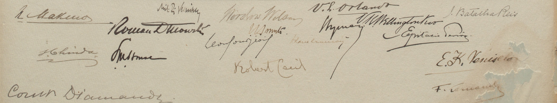 Signature of the members of the commission on the League of Nations at the Paris Peace Conference