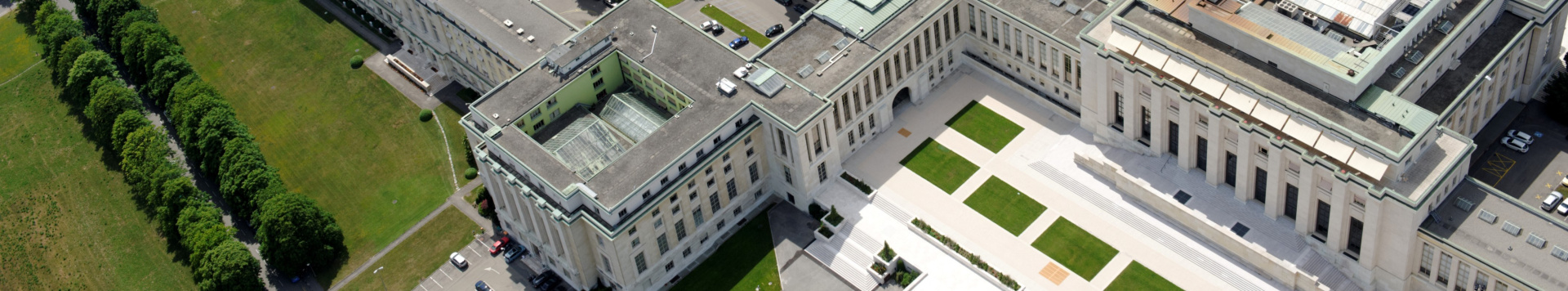 An areal view of the Palais des Nations