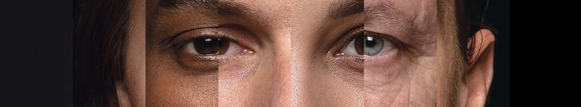 A collage of different person's faces, combined to one face.