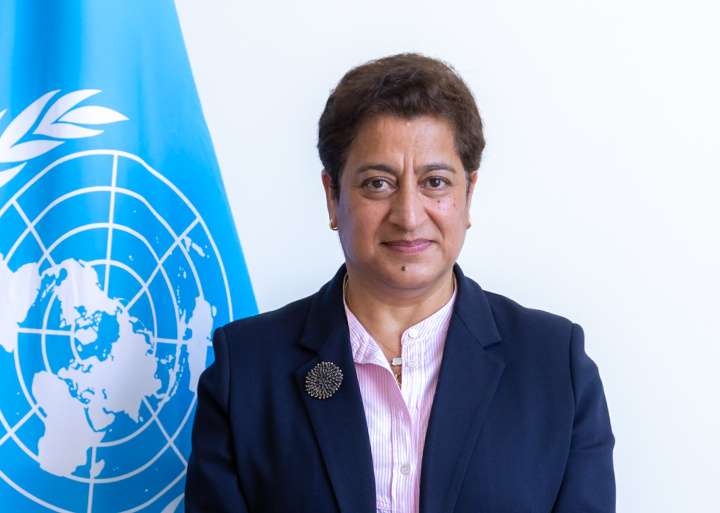 Rima Al-Chikh DCM Director photo with UN flag